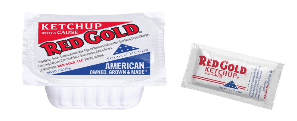 Folds of Honor Ketchup is ideal for QSR restaurants, with a 1 oz. Dunk Cup and 9 gram packets.