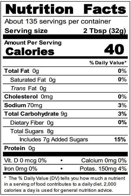 Naturally Balanced BBQ Sauce Nutrition Facts