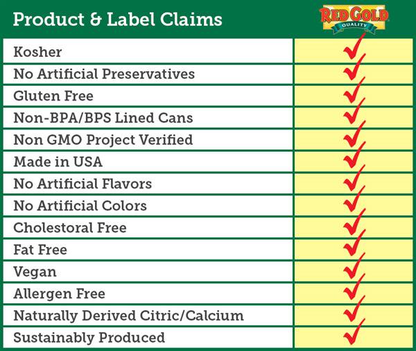 Red Gold Product & Label Claims