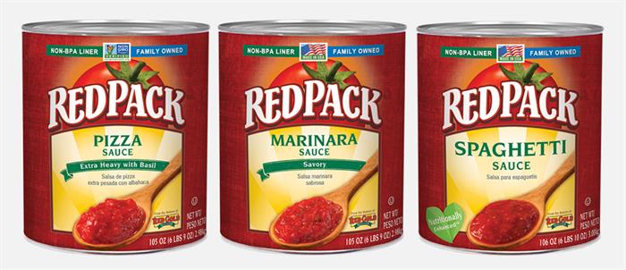 Redpack® from Red Gold® offers fully prepared sauces in #10 cans, pouches, and in PC cups.