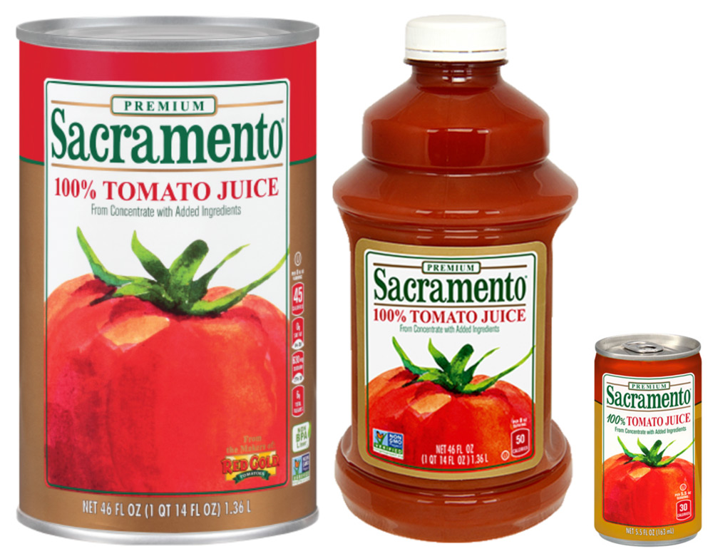Sacramento Tomato Juice is available in 46oz. cans, jugs and 5.5oz single serve cans.