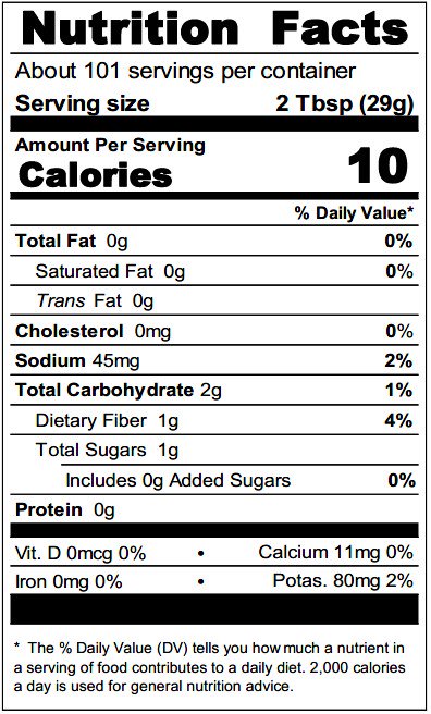 Nutritionally Enhanced Salsa SC99 103oz Nutrition Fact Panel