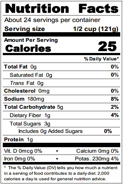 Whole Peeled Tomatoes AA99 LDW Nutrition Fact Panel