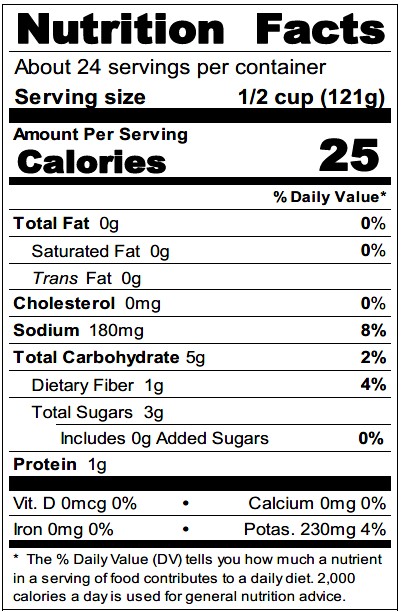 Whole Peeled Tomatoes AA99 Nutrition Fact Panel