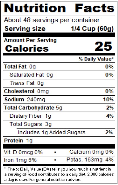 Pizza Sauce Fresh Fully Prepared IL9F Nutrition Fact Panel